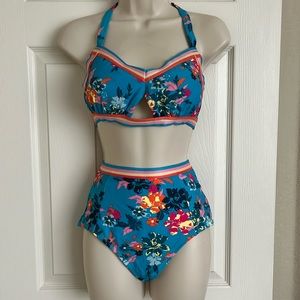 Adore Me Size 0X Blue Floral Two Piece High Waisted Swimsuit